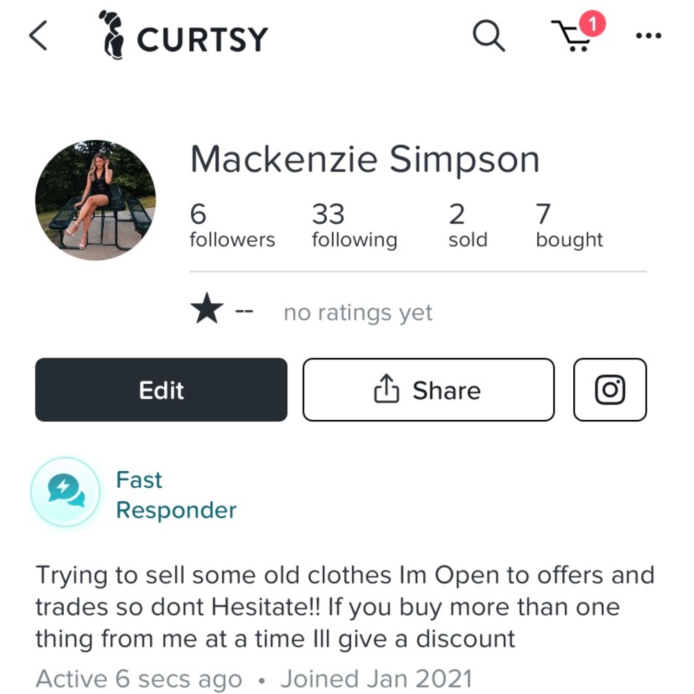 I’m selling a bunch of clothes on the app curtsy